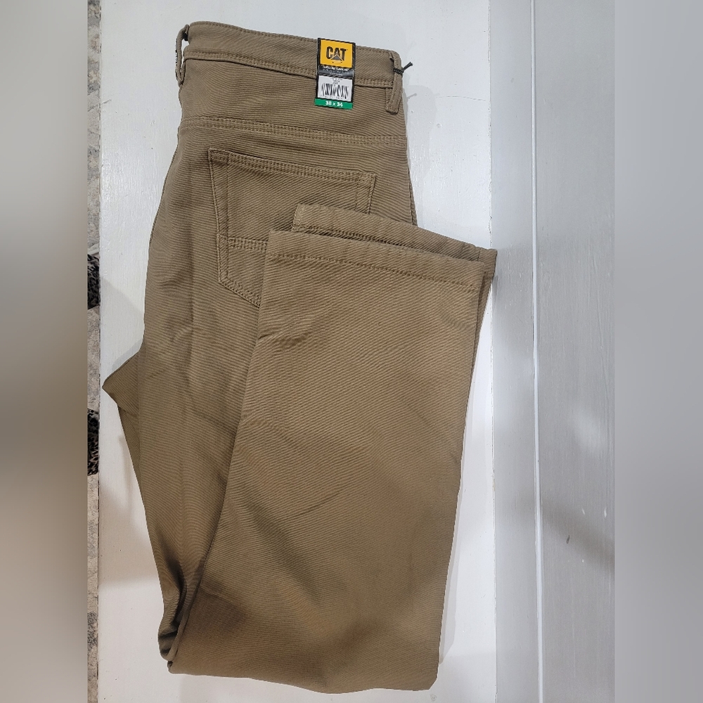 CAT Caterpillar Fleece Lined Work Pants Mens 38 x 34 Canvas Insulated Color Tan - Picture 4 of 7